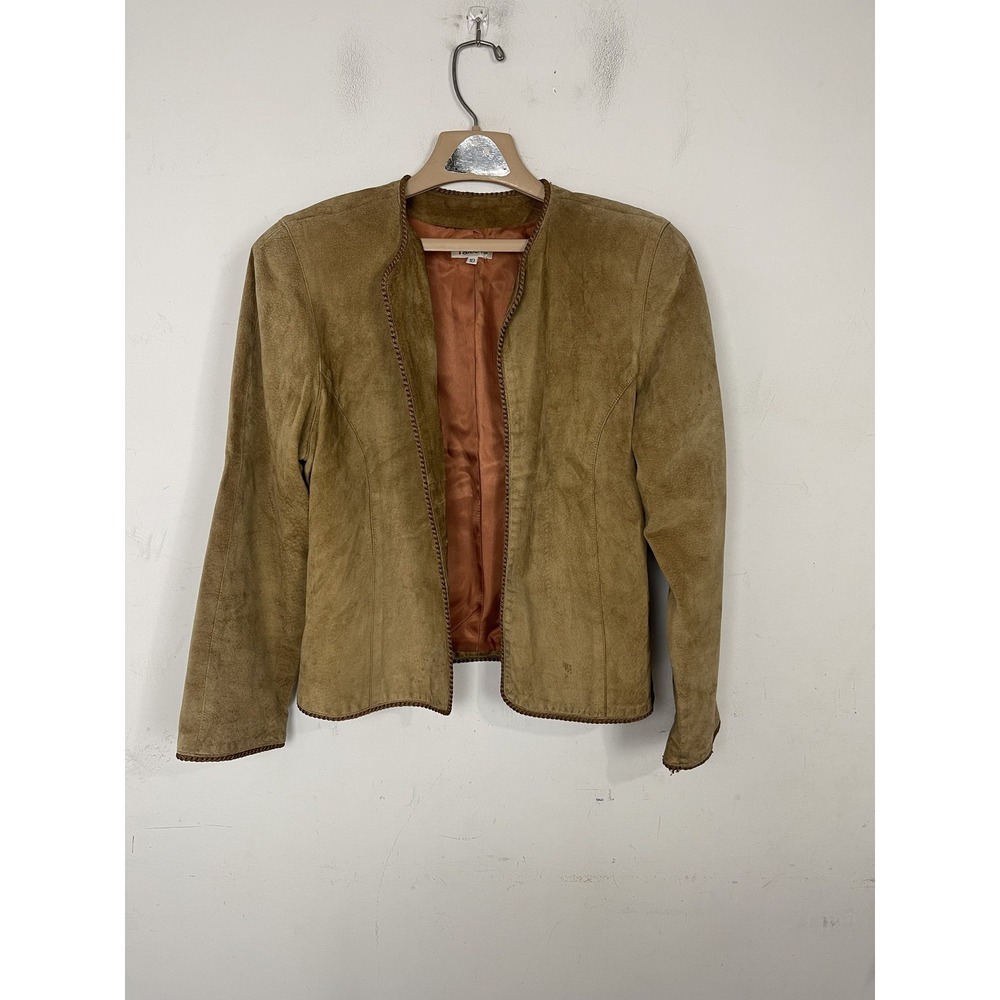 Talbots Women's Tan Suede Open Front Blazer Jacket Size 10 Leather Lined